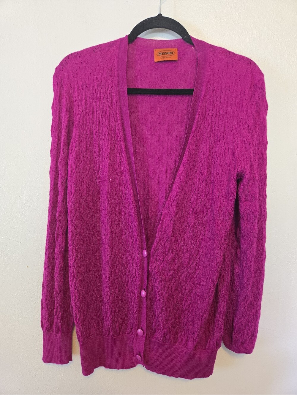 Missoni Deep V-Neck Cardigan Sweater Cashmere Silk Purple Size 48 US 12